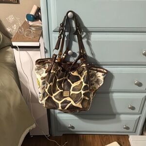 Brown and Cream Women's Bag